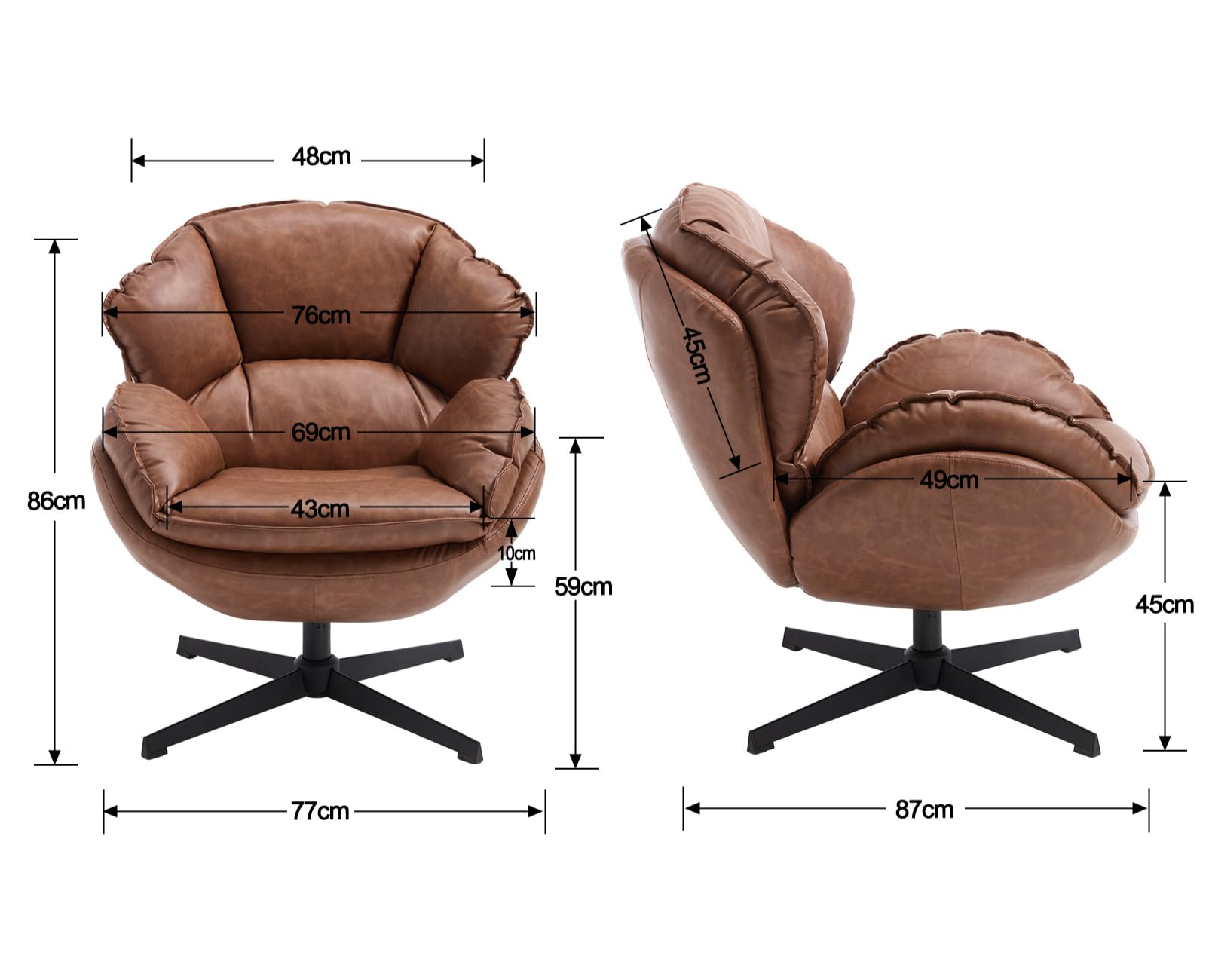 chairus Poltrona Girevole Salotto in Ecopelle Poltrona Imbottita Non-Regolabile Poltroncina Boucle con Gambe in Metallo Poltroncina Moderna per Soggiorno/Camera da Letto, Marrone
