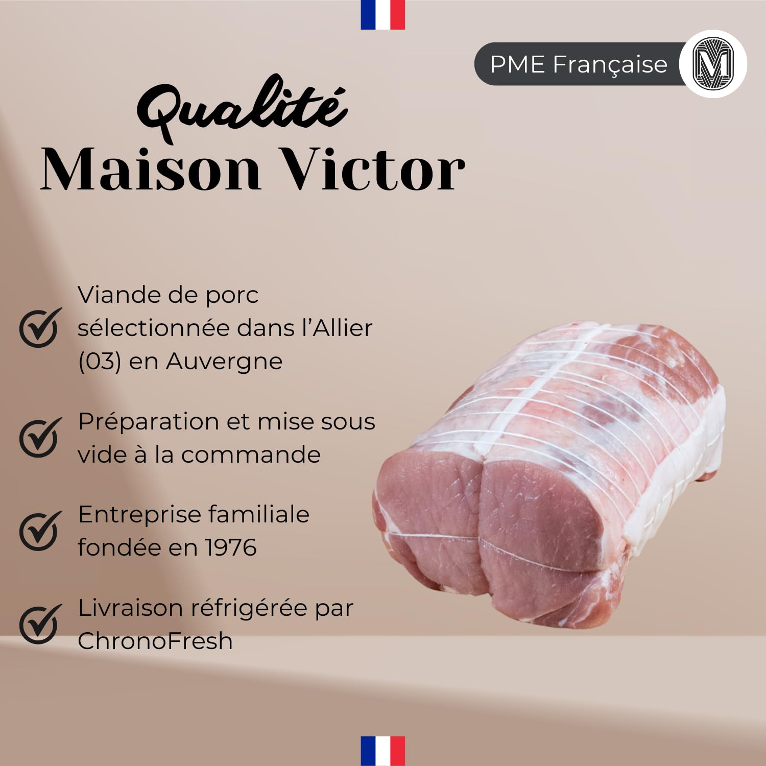 Colis de Viande de Porc 5kg Premium - Maison Victor : 1kg Côte Échine, Rôtis Échine & Filet, 500g de Tranches Poitrine, 12 Chipolatas, 6 Saucisses Toulouse - Excellence Artisanale depuis 1976