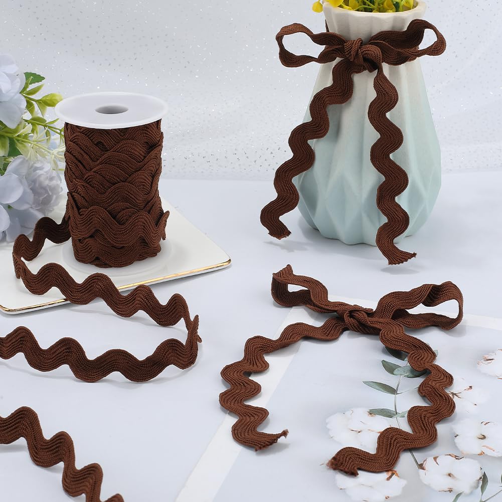 GORGECRAFT 12.5 Yards Polyester Rick Rack Trim for Sewing 13mm Ric Rac Zig Zag Wavy Ribbon Rickrack Coconut Brown S Shaped Lace Ribbon Woven Braided Fabric with Spool for DIY Crafts Wedding - Image 3