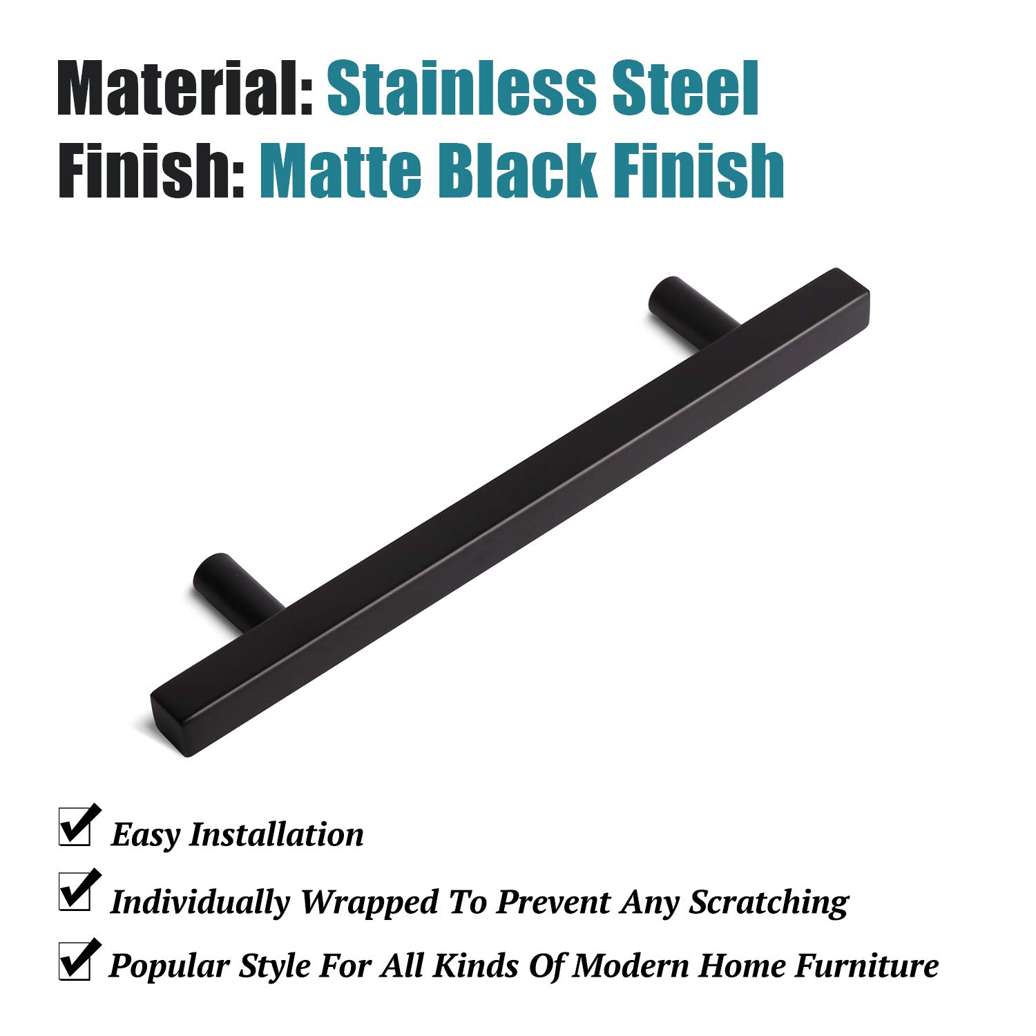 KNOBWELL 12 Pack Black Stainless Steel Cabinet Handles - 5 Inch Hole Spacing, Modern Pulls For Kitchen & Furniture