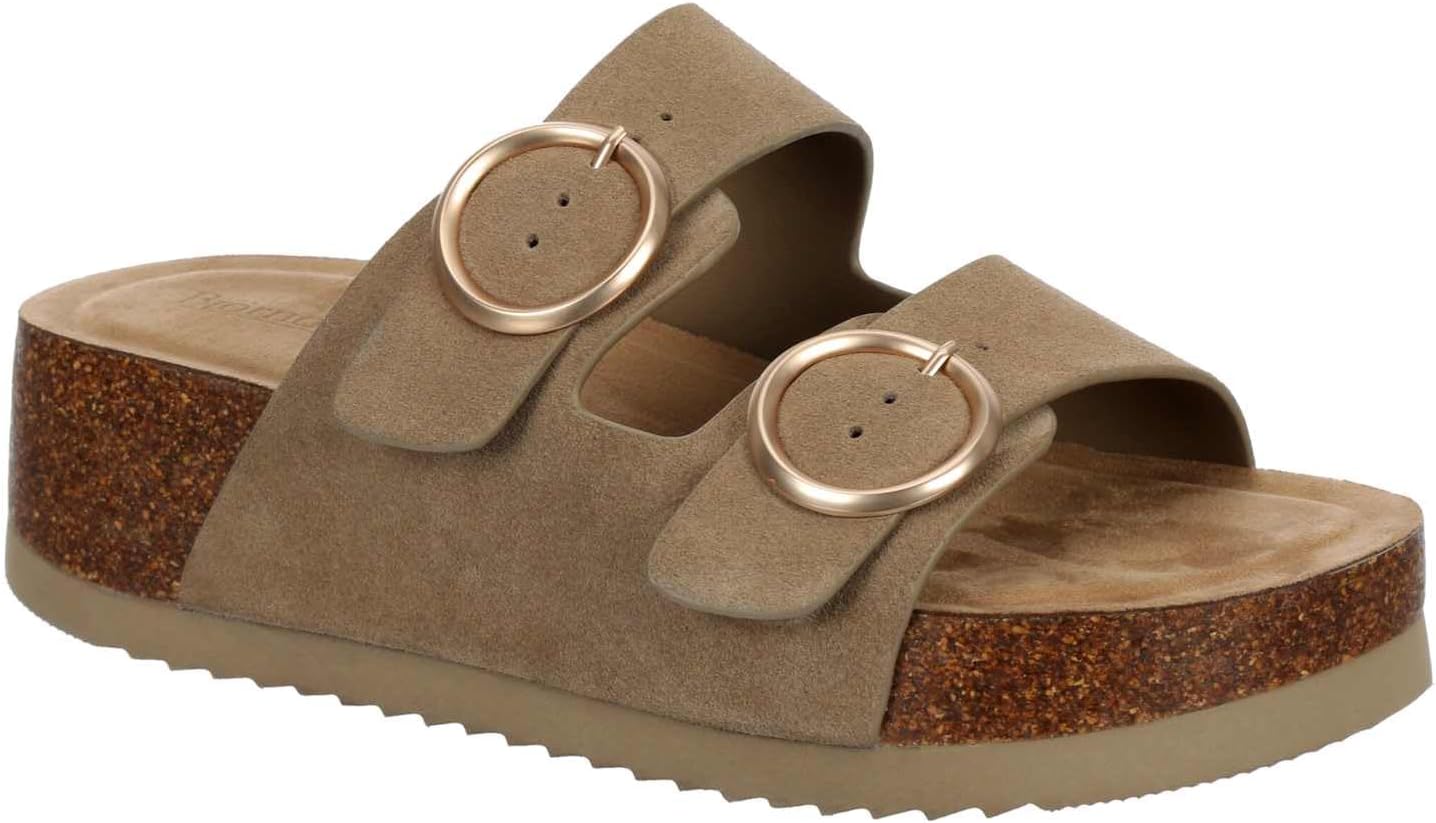 Layla - Women's Open Toe Two Strap Platform Footbed Sandals Taupe, Size 9.0 Medium Width
