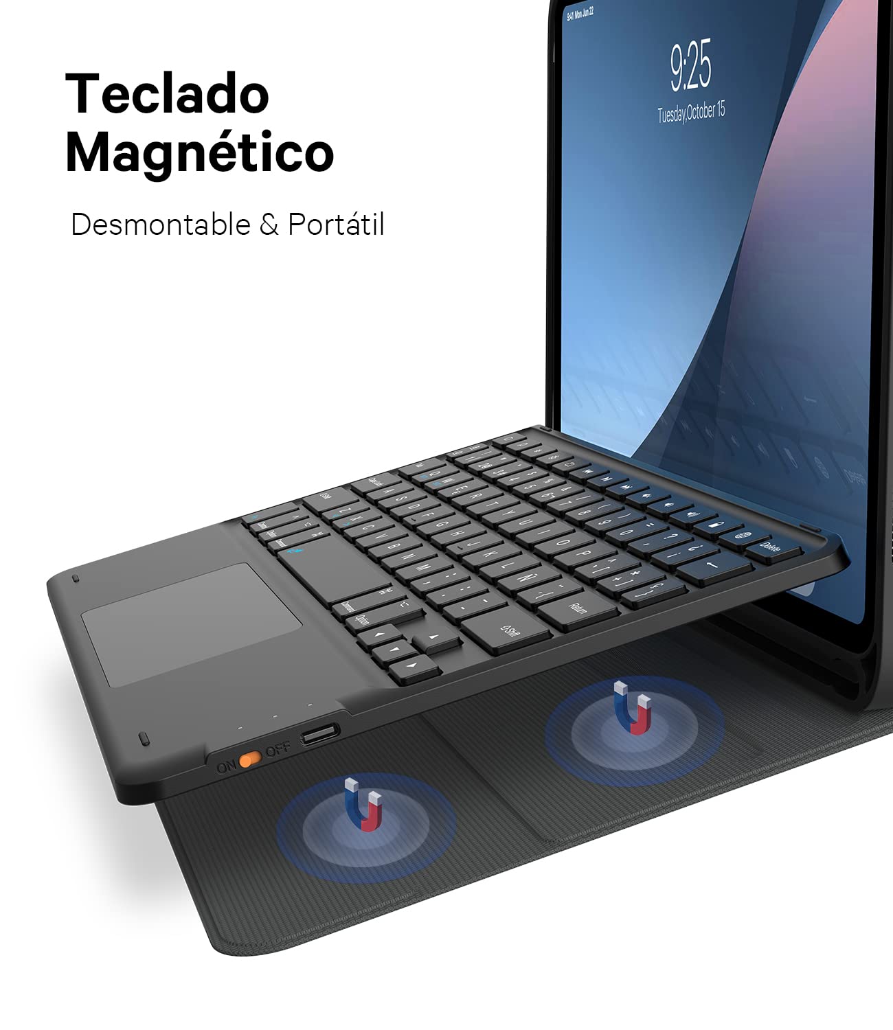 Earto Funda con Teclado para iPad Air 11 Pulgadas (M4 2026 / M3 2025 / M2 2024) y iPad Air 10,9 Pulgadas (4.ª a 5.ª Generación), Teclado QWERTY Español con Ñ, Teclado Magnético Bluetooth, Negro