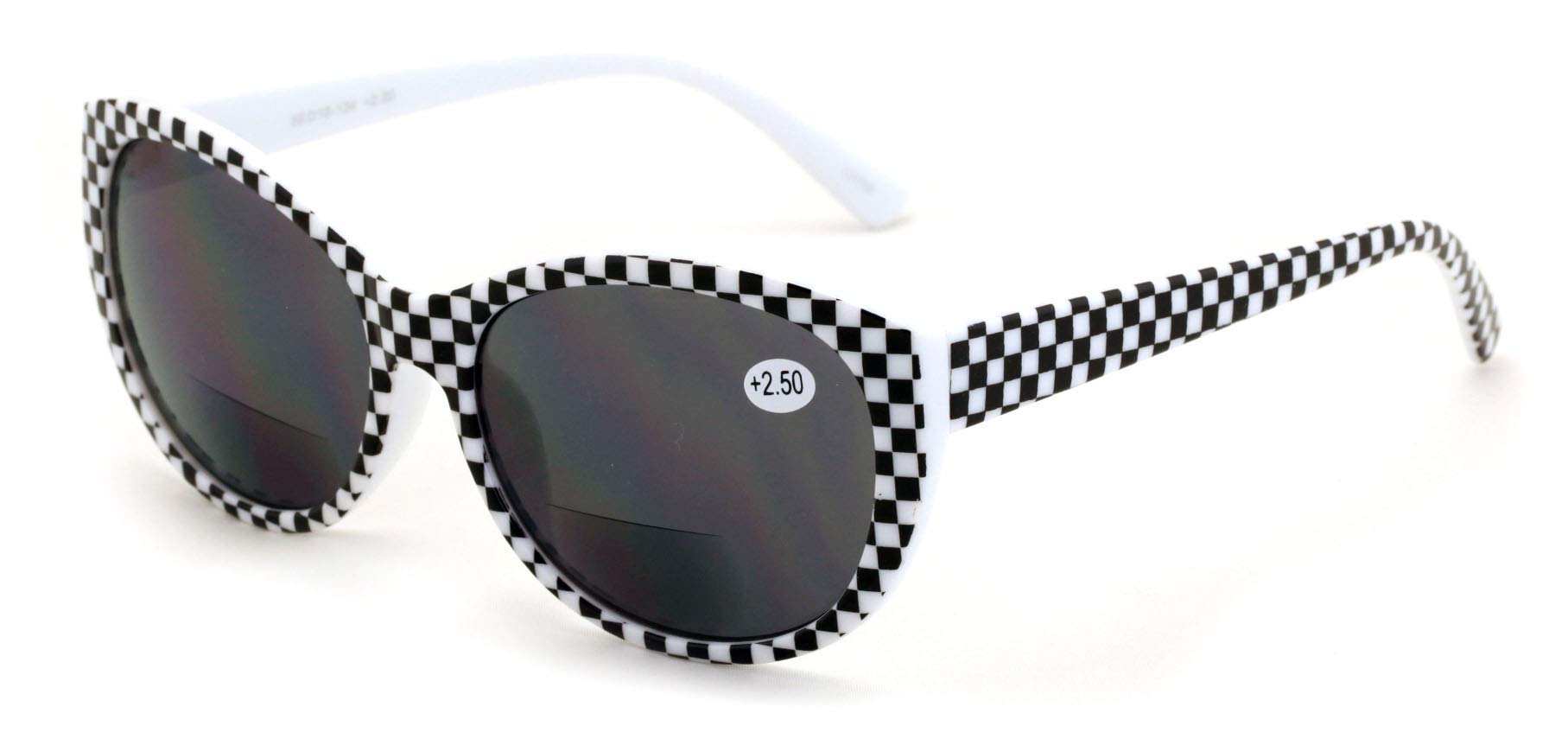 Women Bifocal Reading Sunglasses Reader Glasses Cateye Vintage Jackie Oval (Checker, 2.50)