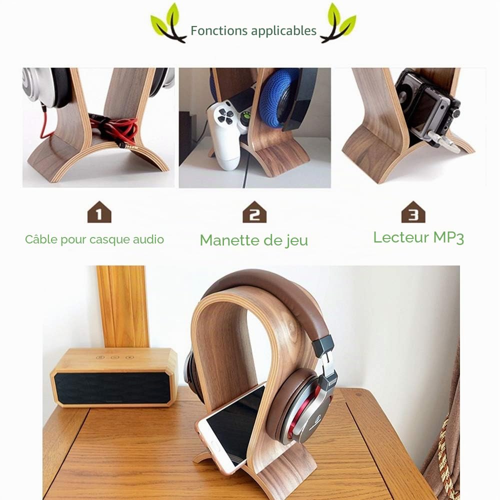 ONEGenug Support de Casque, Support Casque Bois Porte Casque Audio Headset Stand pour Tous Les écouteurs