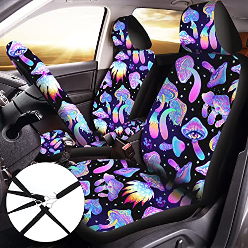 Estune 12 Pcs Car Seats Covers Mushroom Car Seat Covers Full Set For Women Car Accessories Hanging Ornament Steering Wheel Cover Seat Belt Cover Armrest Cover Wrist Keychains Car Cup Mats (Stylish) #TOP2