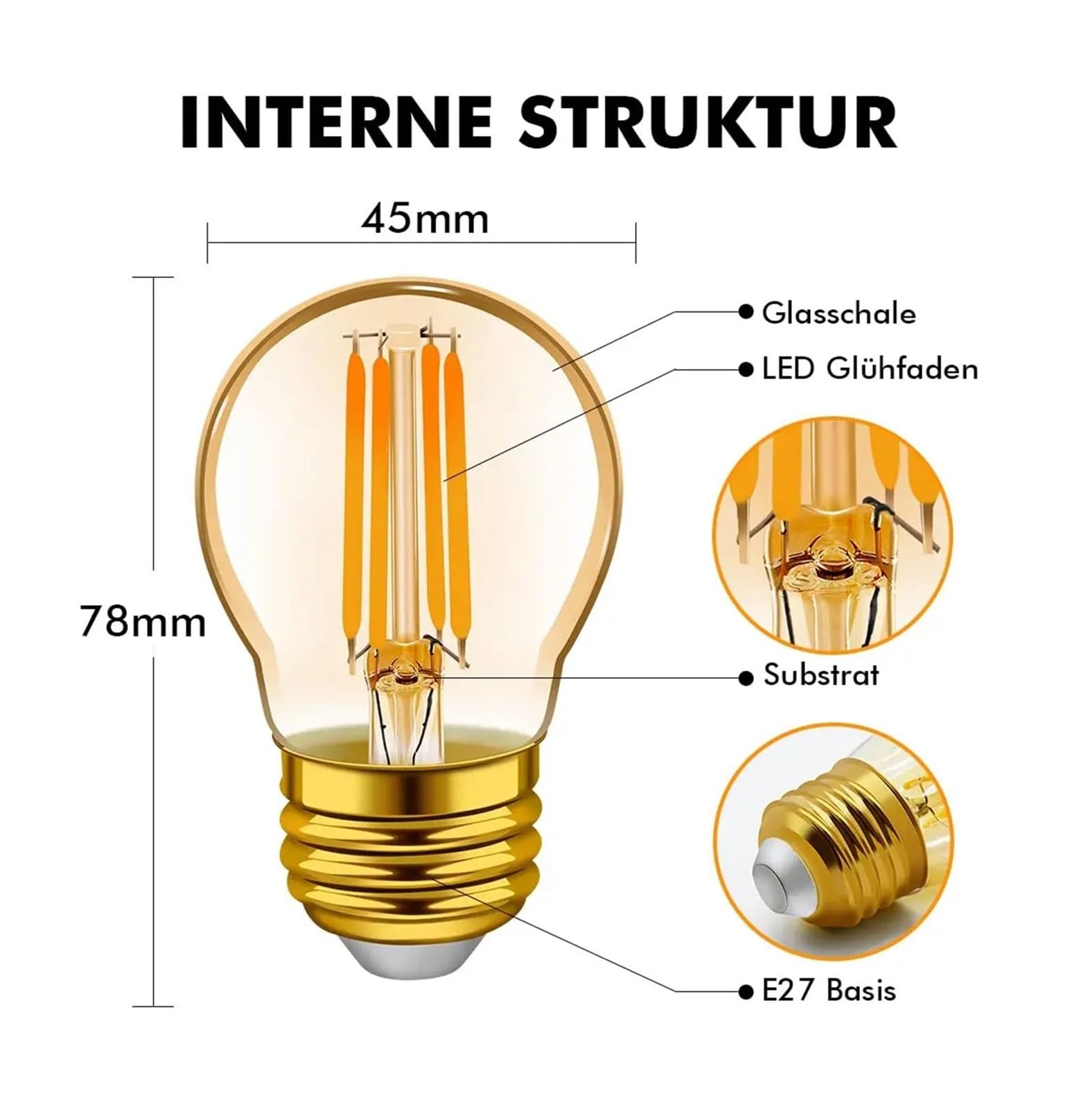 Żarówka Led Edison G45 Mini Globe 4W 6W E27 możliwość przyciemniania Vintage lampa Led 2200K ciepły biały na żarówkę łańcuchową (Size : 10PCS, Material : E27 220V_NO_4W)