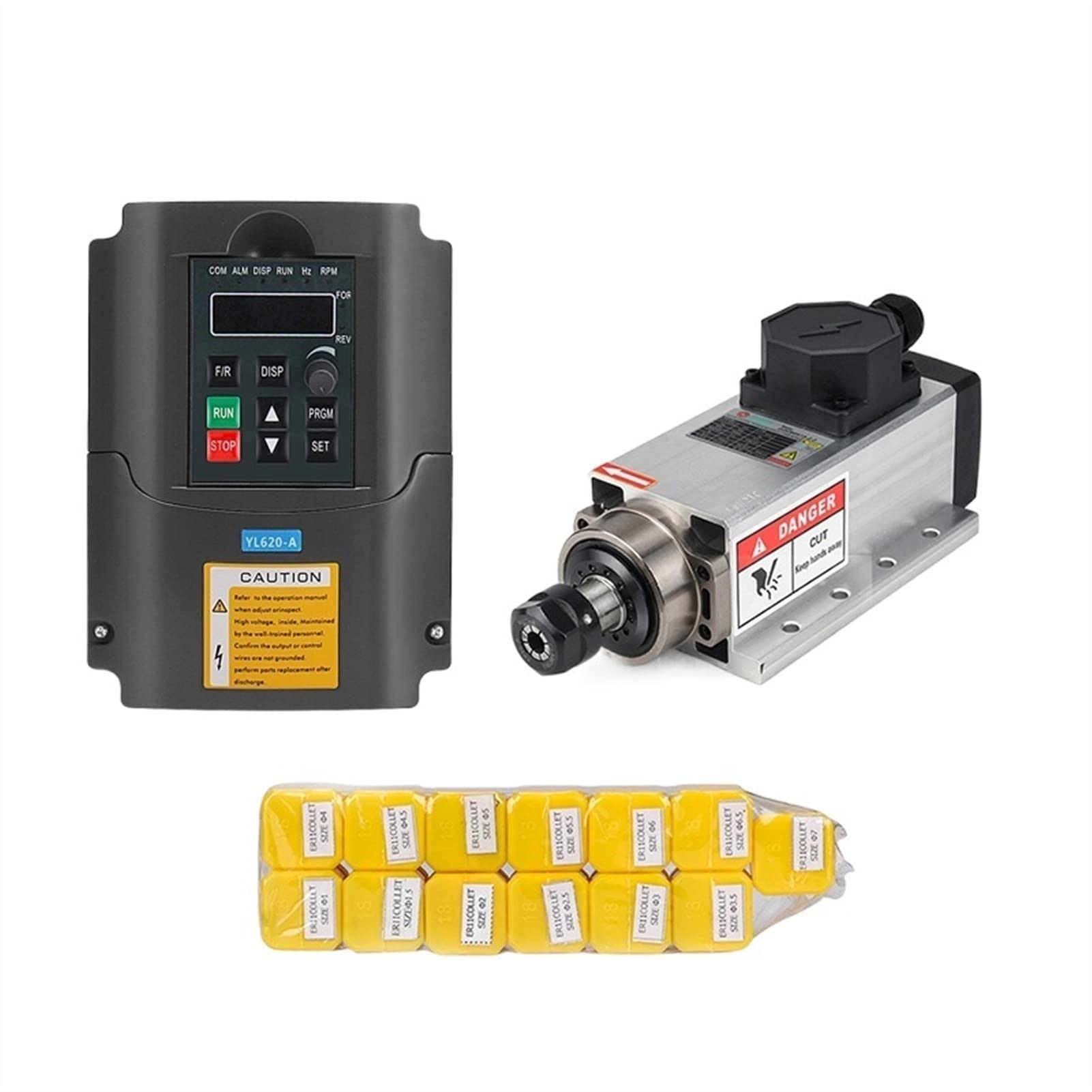 CVFRDD CNC Spindle Motor Kit 2.2kw Air-cooled Square Spindle Motor Kit 2200w +. 220 Inverter + ER20 Collet Air Engraving Millingg