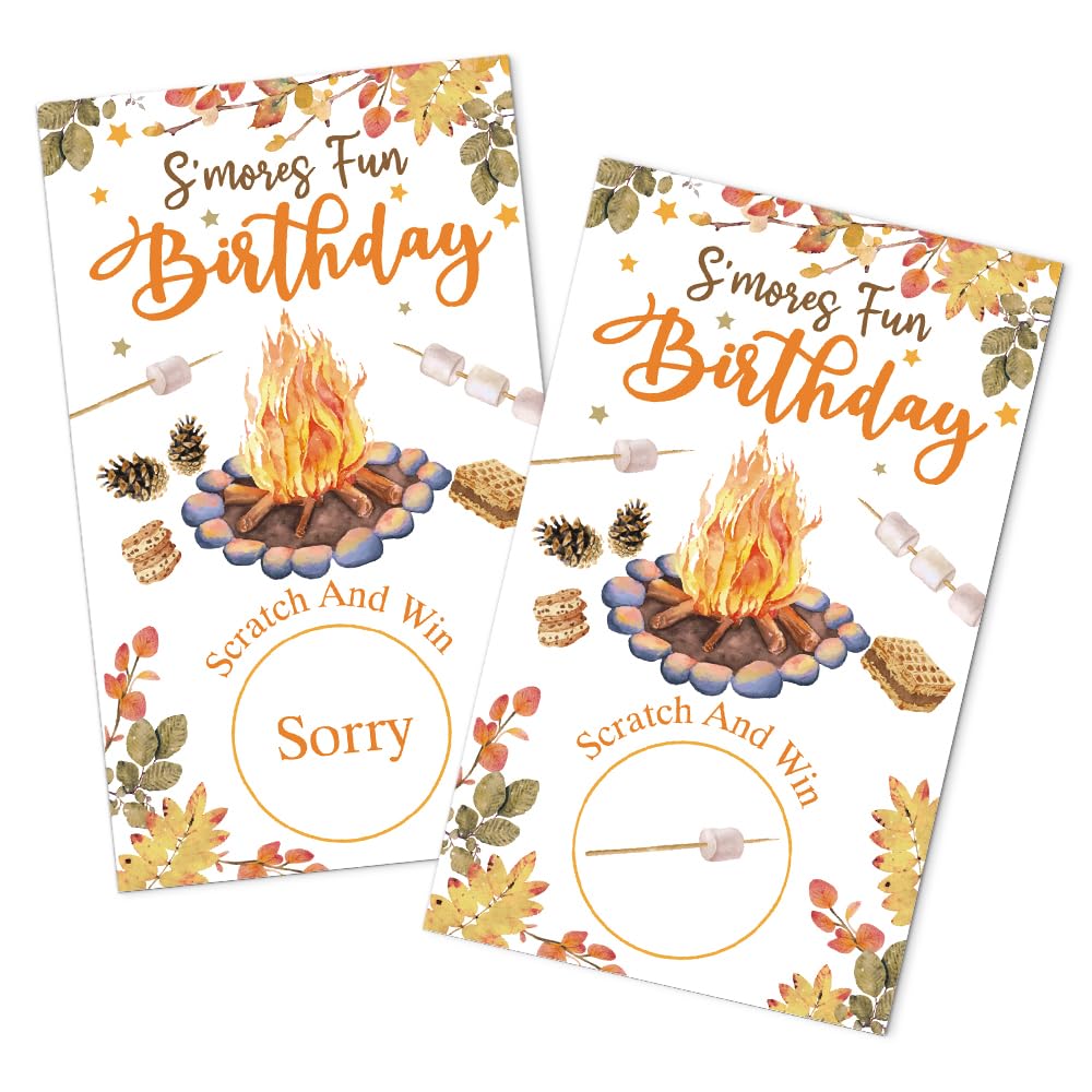 50 Pack S'mores Fun Birthday Fall BBQ Theme Game Scratch Off Cards, Scratch Cards for Birthday Game, Funny Raffle Tickets for Bonfire Party Lottery Group Game Family Activity, Baby Shower