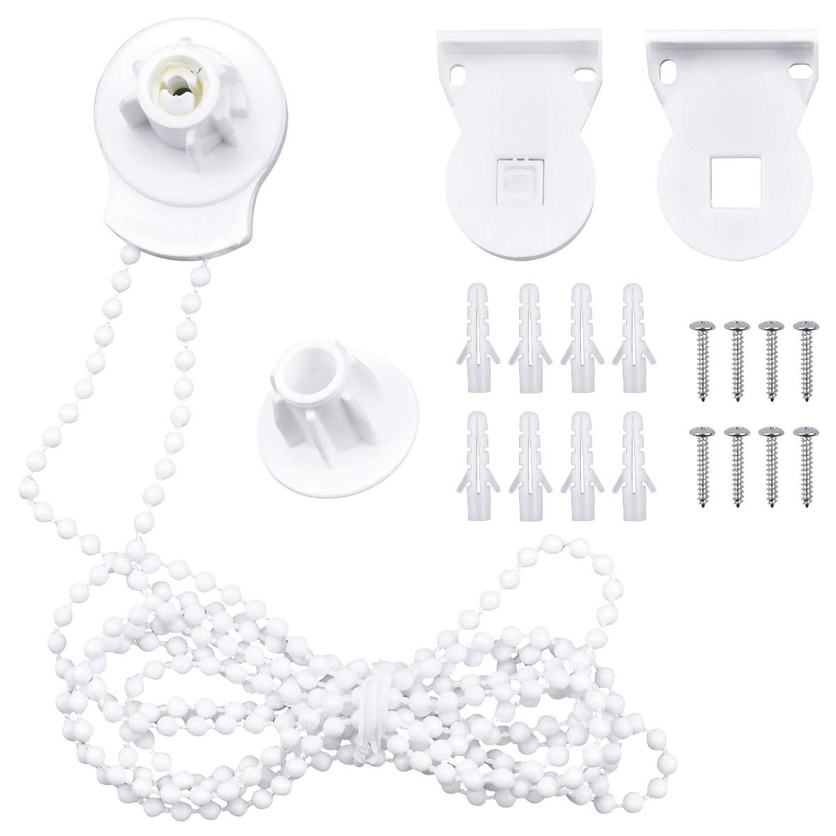 Kit Riparazione Tenda A Rullo 25 Mm – Con Catena, Frizione, Staffe E Viti – Ricambi Per Tende Di Plastica Bianca, Per Casa E Ufficio