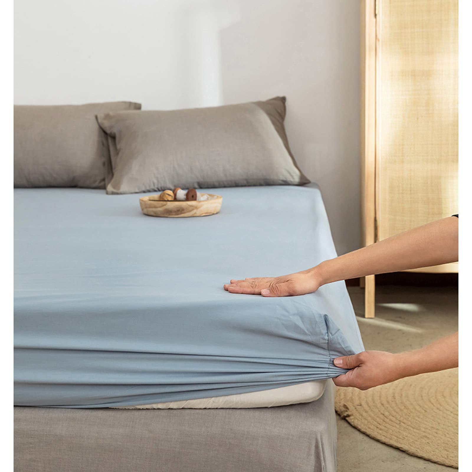 Drap Housse Profond 20cm Couleur Unie - Antidérapant, élastique 360°, En Polyester Doux, Pour Matelas Jusqu'à 20cm D'épaisseur