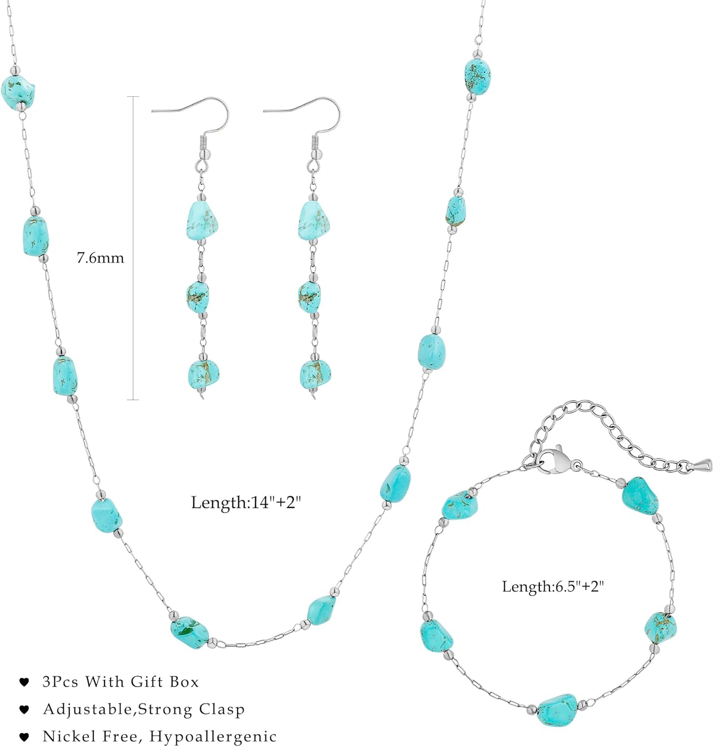 Turquoise Jewelry Set for Women Western Jewelry 18K Gold/Silver Plated Beaded Turquoise Necklaces for Women Boho Beach Choker Necklace - Image 5