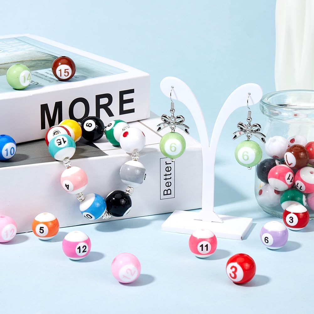 60Pcs Round Number Beads Acrylic Ball Beads Opaque Colorful Chunky Billiards Scoring Printed Digital Dice Bubblegum Loose Bead for Jewelry Making Necklace Bracelet Keychain Supplies DIY Craft
