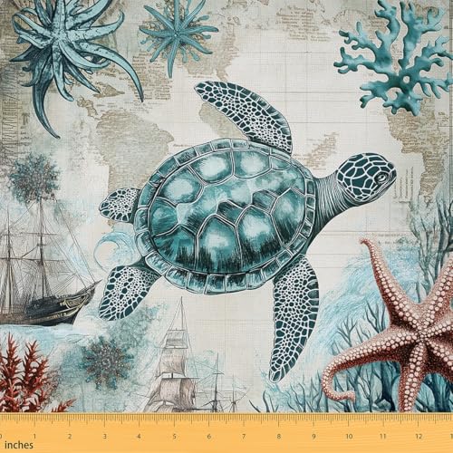 Homemissing Tissu d'ameublement motif tortue de mer 184 x 150 cm (L x l) pour chaises, bleu océan, reptile, tortue