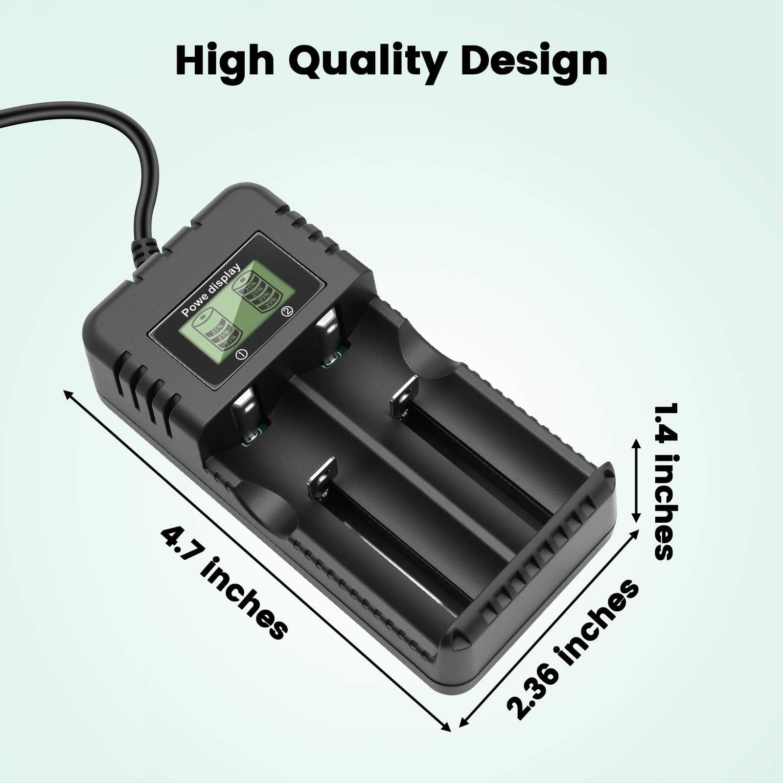 Chargeur de Batterie à LCD, Chargeur de Batterie Li-ION 2 Fentes avec Charge Rapide Intelligente Compatible avec Une Variété de Batteries Li-ION 3,7 V 26650/18650/14500/16340 (2 Fentes)