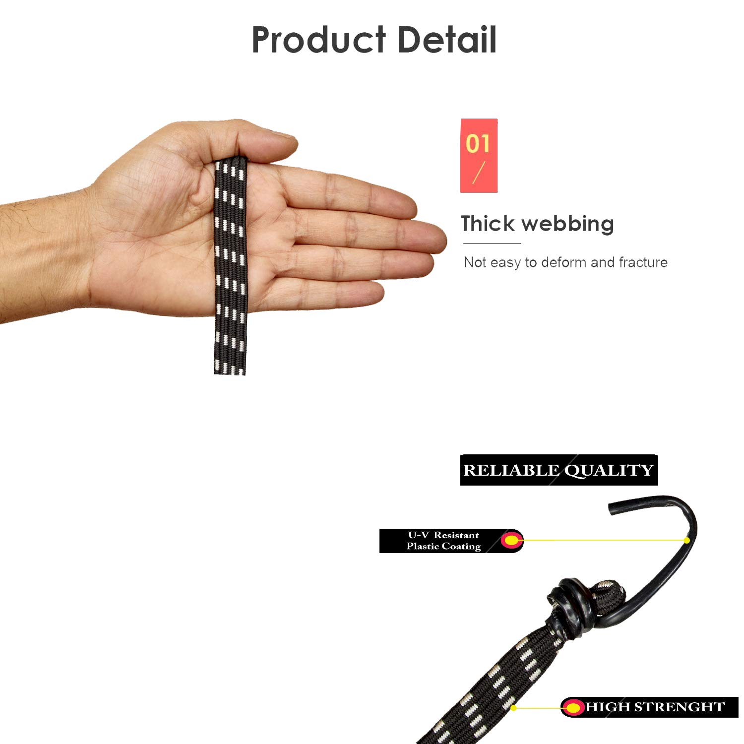 Aqbah High Strength Elastic Flat Bungee/Shock Cord Cables, Luggage Tying Rope with Hooks, 4FT up to 8FT Expandale Multi Color Set of 6 — Amazon image 3