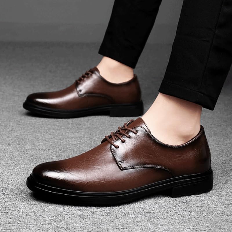 Men's Genuine Leather Platform Oxfords Pointed Toe Lace up Comfort Breathable Chunky Heels Dress Shoes for Business Work Dating2