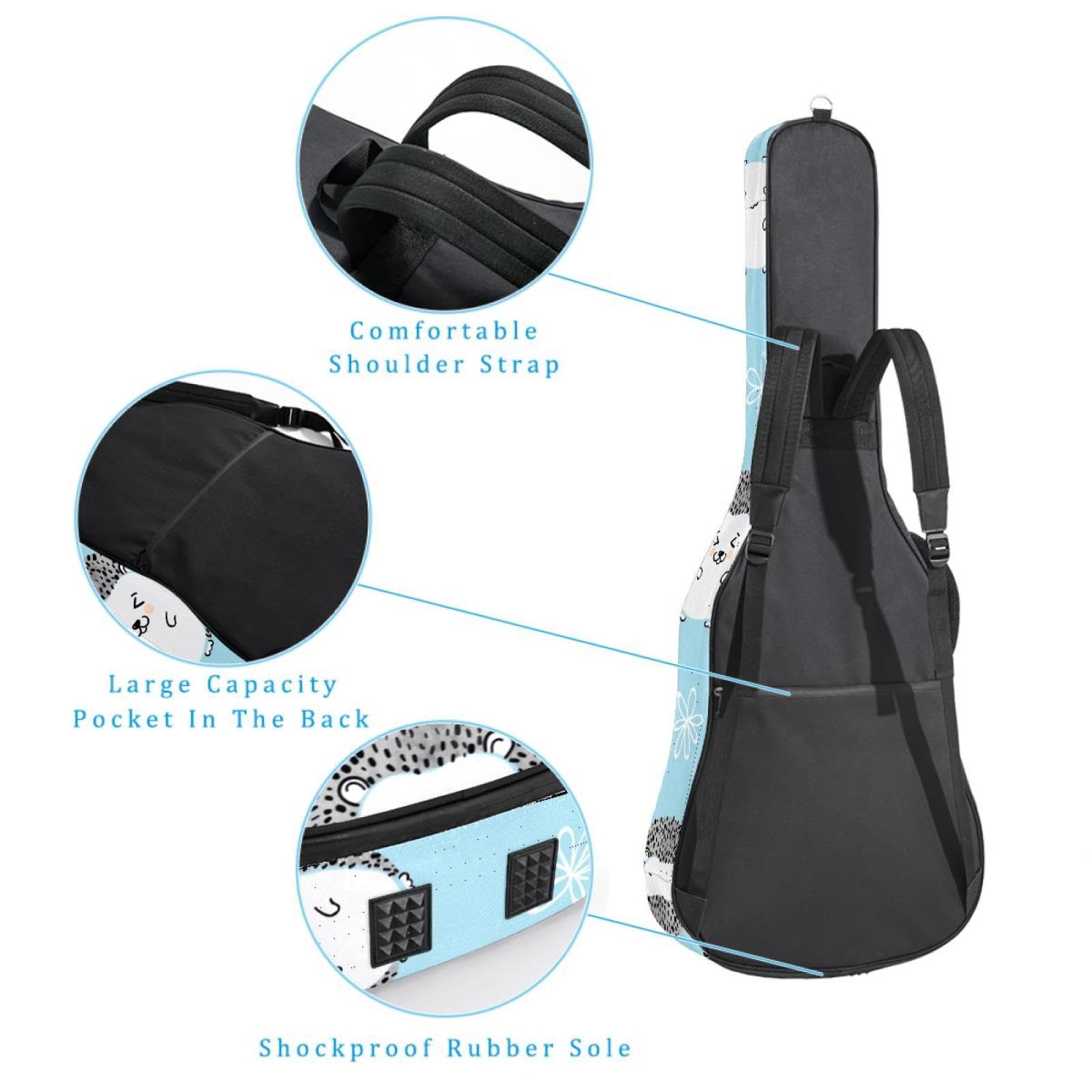 Torba na gitarę akustyczną wodoodporny plecak na gitarę grubo miękko wyściełany jeż klasyczna obudowa na gitarę, wielobarwny, 42.9x16.9x4.7 in, Organizer do torby