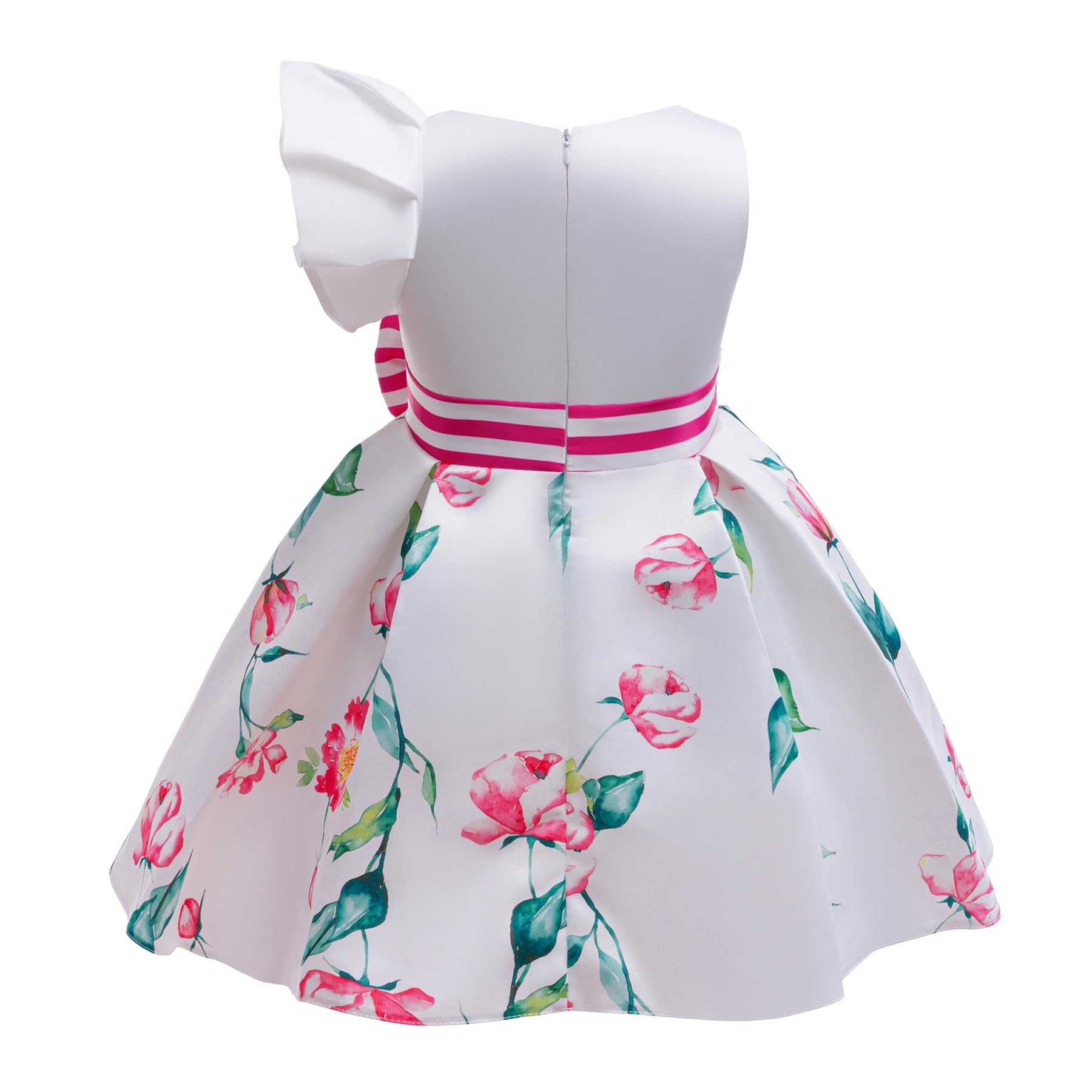 Vestidos de niña con mangas aleteadas Estampado Floral Lazo Estilo Princesa Longitud de la Rodilla Satén Ropa para Niños