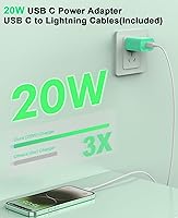 Vista 2 de Cargador de iPhone de carga rápida, paquete de 2 bloques de cargador de pared USB C de 20 W con 2 cables tipo C a Lightning certificados MFi de 6