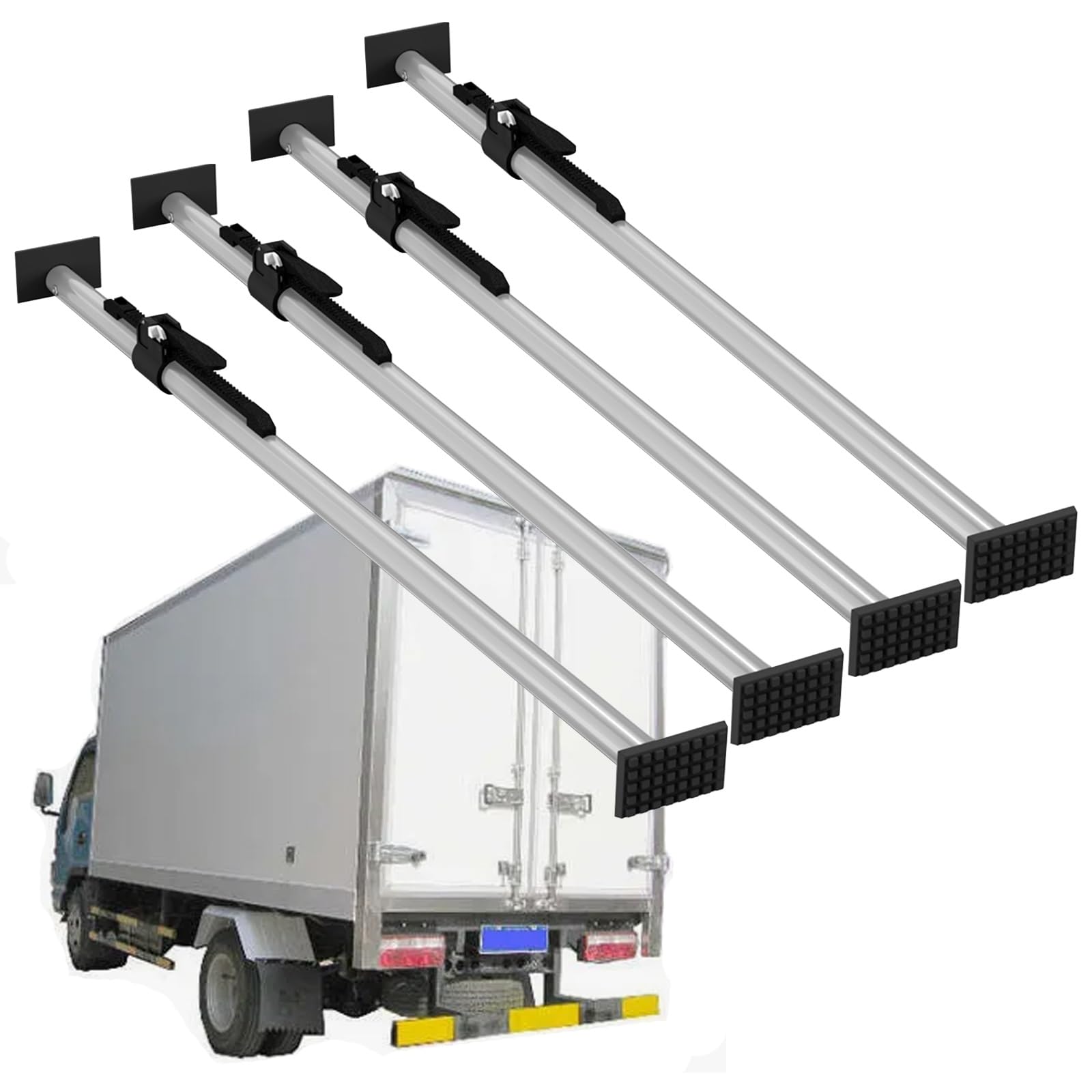 4er-Packung hochbelastbarer, Verstellbarer Ladungssicherungsbalken – Ladungsstabilisator für Transporter, Anhänger, Pickups und große LKWs, Metall-Rückhalteteiler (183–221 cm) – Verbesserte