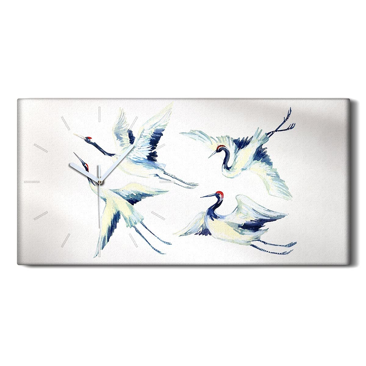 Horloge sur Toile pour Salon et Chambre Tableau Abstrait Oiseaux 60x30cm