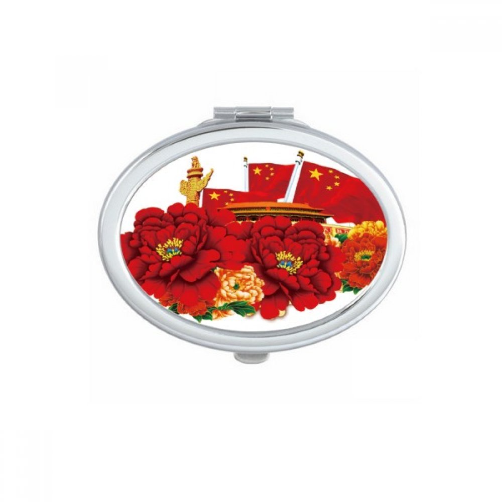 Miroir de poche ovale Chine drapeau rouge maquillage portable mignon