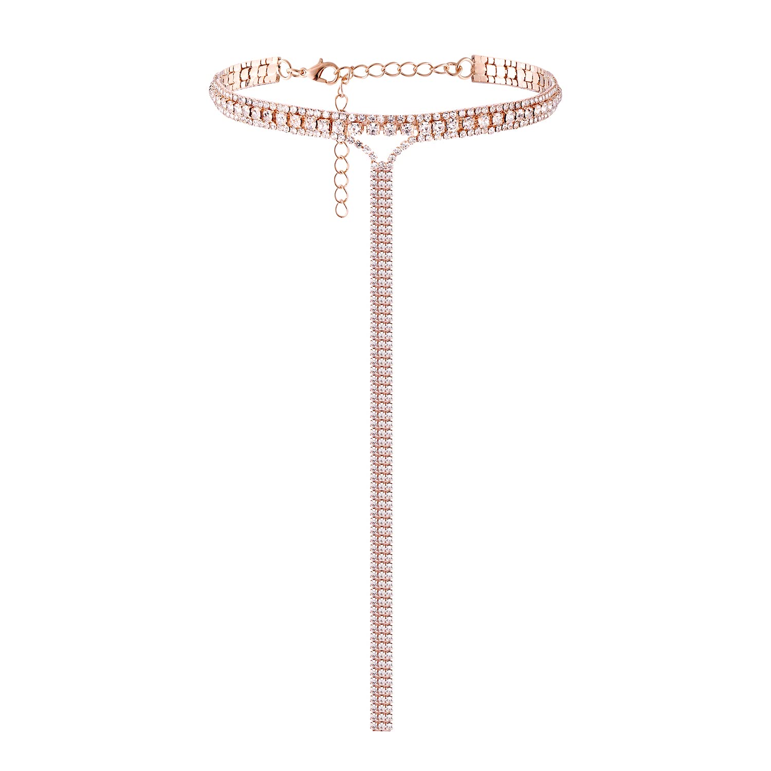 3 Row Rhinestone Choker Necklace Crystal Tassel Wide Collar Necklaces Gothic Diamond Charms for Women