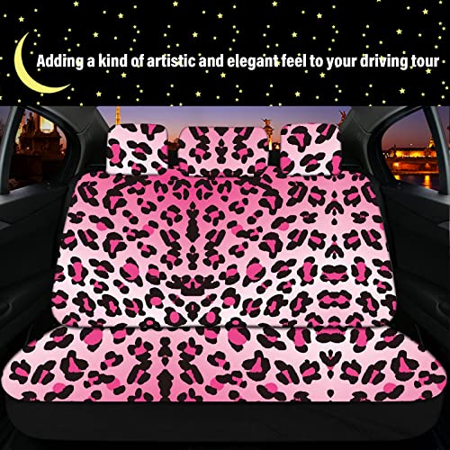 Jingsen 15 Pcs Pink Leopard Print Car Seat Cover Set,Steering Wheel Cover Center Console Armrest Pad Headrest Seat Belt Cover Handbrake Gear Cover Keychain Coasters Full Set For Car Suv #TOP4