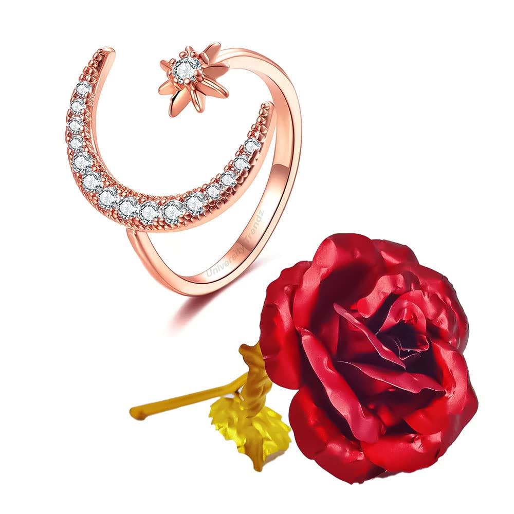 University Trendz Copper Crescent Moon and Star Women Ring with Artificial Red Rose Flower Box for Girlfriend, Wife, Lovers Romantic Gift for Valentine Day (B09K5C6WJF) Amazon Price History, Amazon Price Tracker