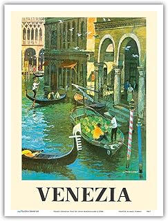 Venice (Venezia) Italy - Venetian Canals - Vintage Travel Poster by Louis Macouillard c.1950s - Master Art Print (Unframed) 9in x 12in