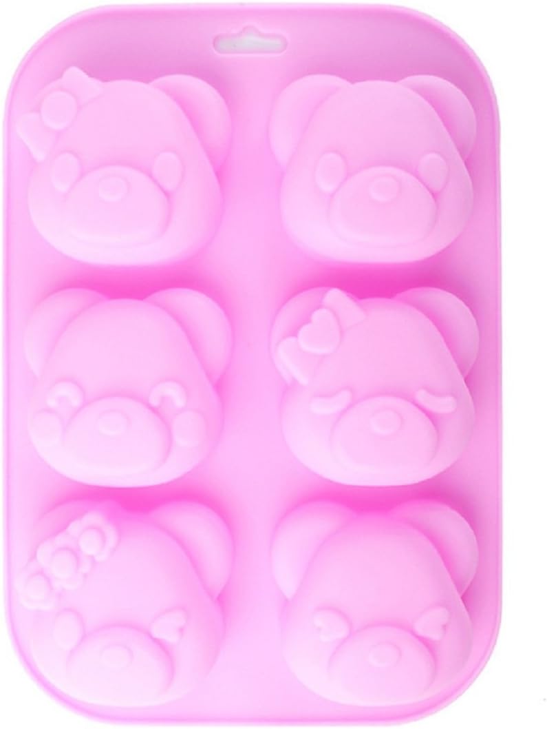 Silicone Bakeware 6 Different Bear Face Expression Shapes Cake Mold Cute Ice Cube Chocolate Cookie Fondant DIY Reusable BPA Free Cupcake Mould Baking Tray (Bear)