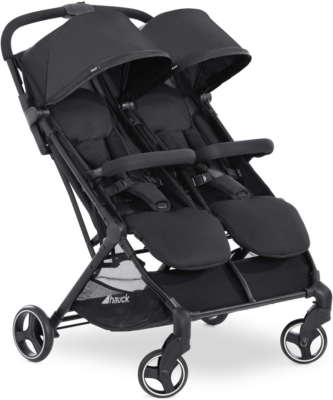 Hauck Swift X Duo Twin Pushchair, Black - Side by Side Double (only 75cm wide), Compact & One Hand Folding, with Raincover