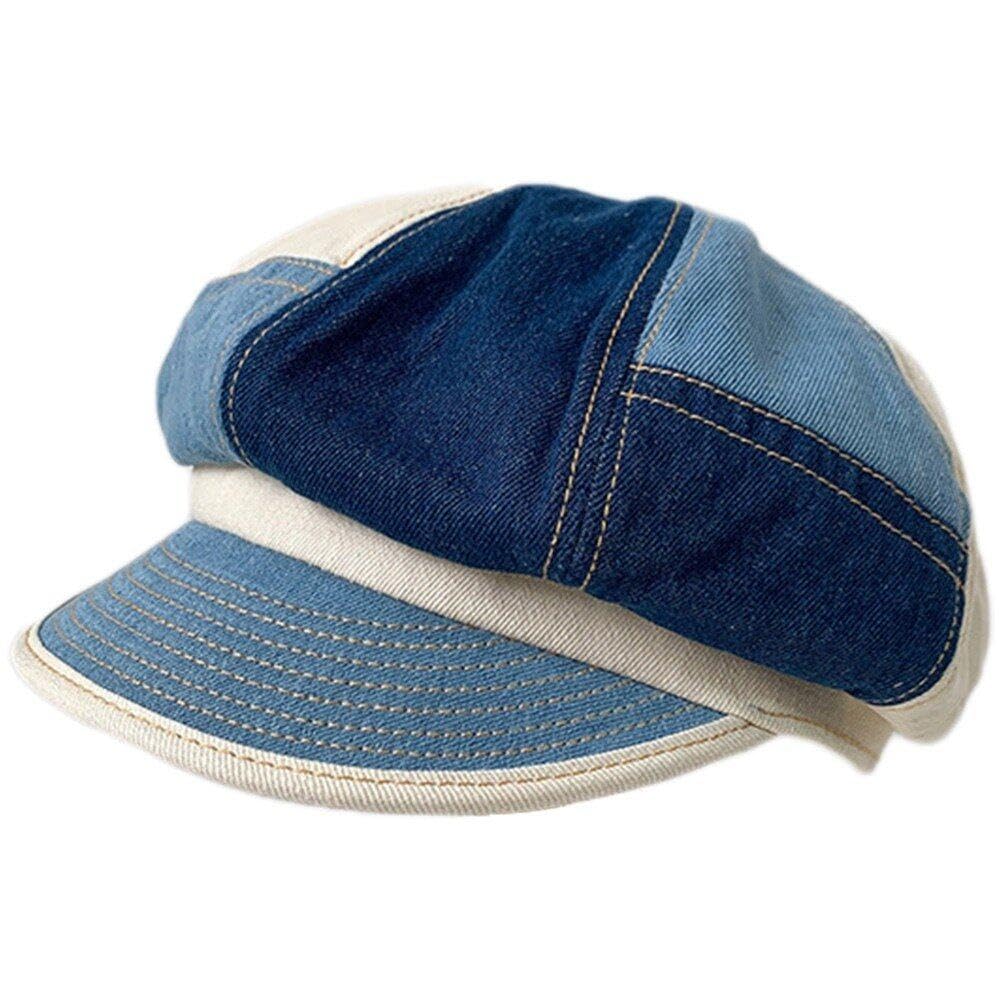 Luxylei Women's Blue Patchwork Denim Newsboy Cap Beret Denim Hats Paperboy Baker Boy Beanie Gatsby Cabbie Visor Painter Cap Jean Hats