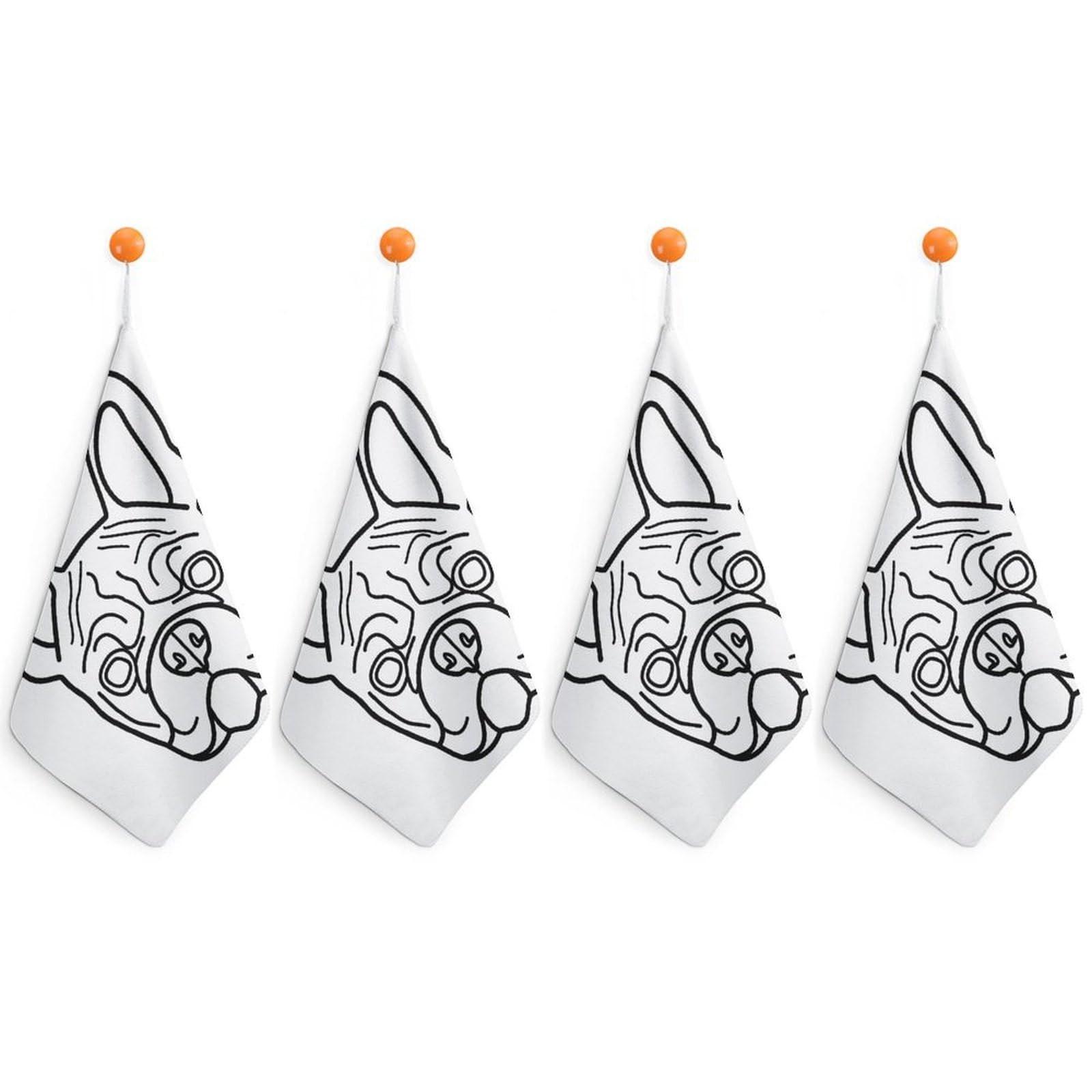 LWORZIIB 4 Piece Hanging Hand Towels, French Bulldog Small Dry Hand Towel for Kitchen Bathroom