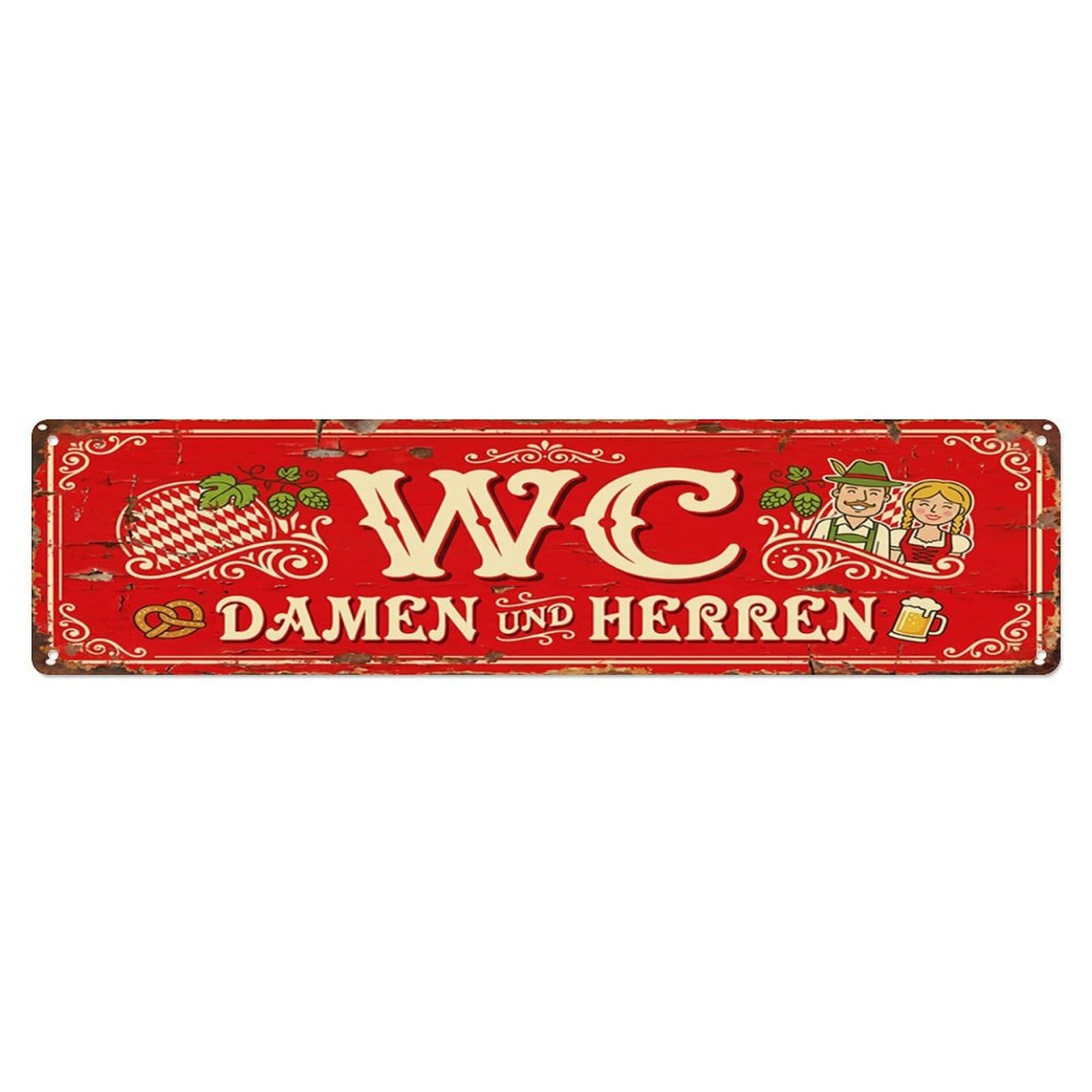 Retro Playful Biergarten Facility Toilet(WC) Door Metal Tin Skinny Sign Plaque Wall Decor for Cafe, Club Bar, Office, Home Garden Metal Poster 4x16Inch