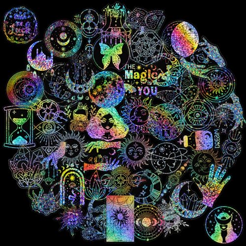 LIFEBE 100 pegatinas mágicas del mundo mágico, brillantes, holográficas, PET, transparentes, impermeables, para portátiles, teléfonos móviles, botellas de agua, monopatines, para adolescentes, niños y