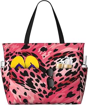 Amazon.com: DXTKWL Beach Bag Pink Love Heart Leopard Print