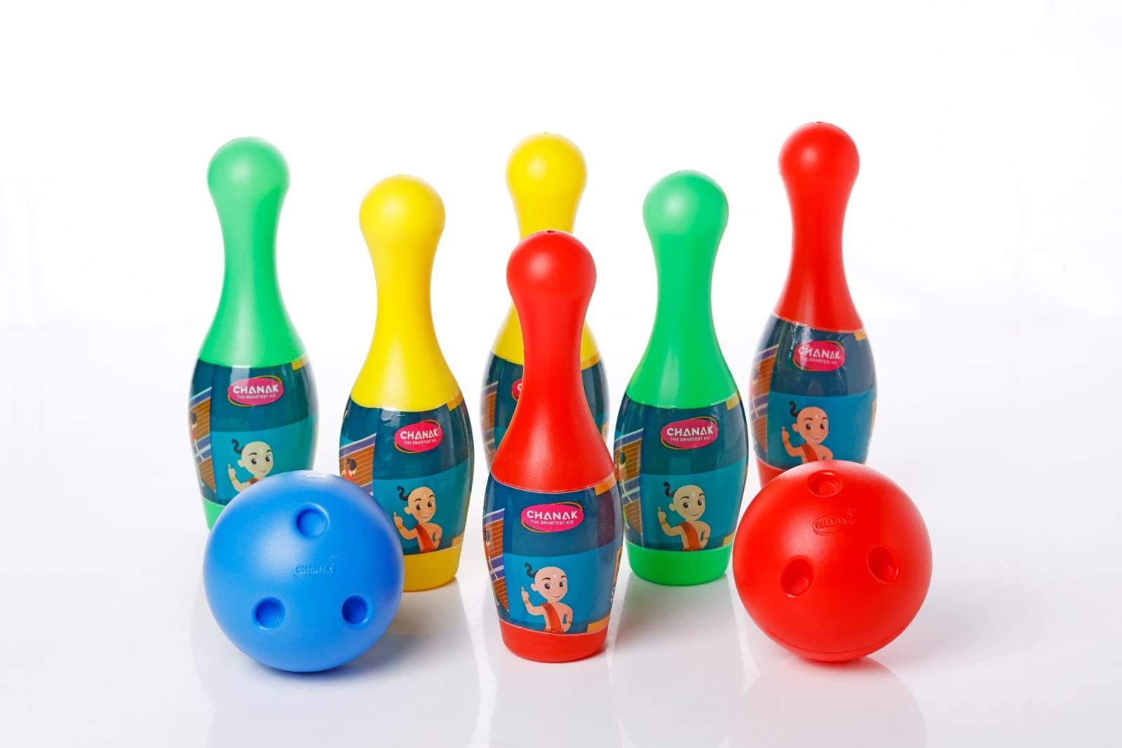 Chanak Plastic Bowling Game Set with 6 Pin and 2 Ball, Multicolor Bowling Set for Indoor & Outdoor Play, Non-Toxic Bowling Game, Suitable for Kids Above 3 Years, BIS Approved (Box Bowling Set)
