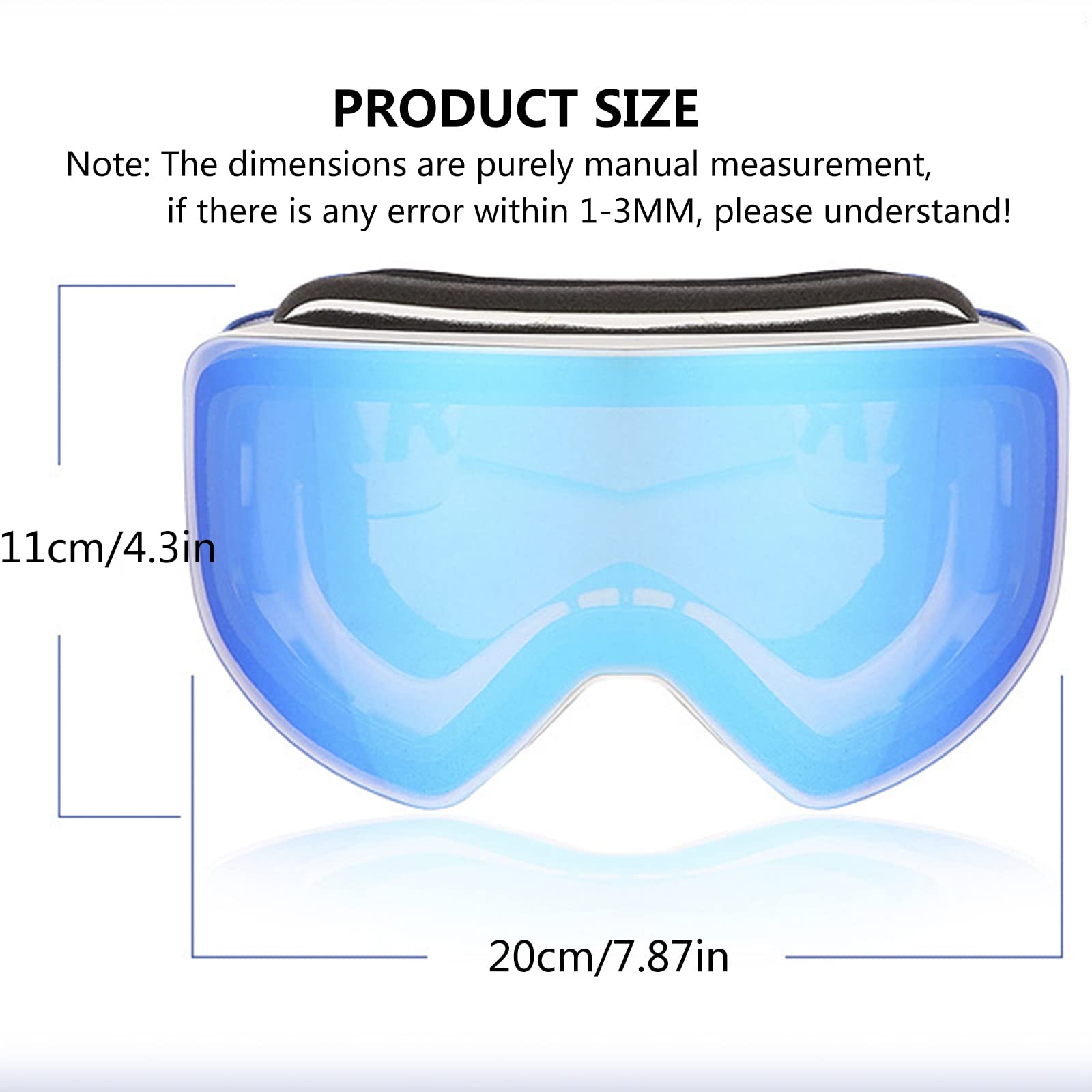 Lunettes de Ski OTG, Masques Snowboard pour Hommes & Femme, Anti-buée, UV Protection, Coupe-Vent, Anti-poussière, Masque de Ski Protection pour Snowboard Autres Sports Hiver