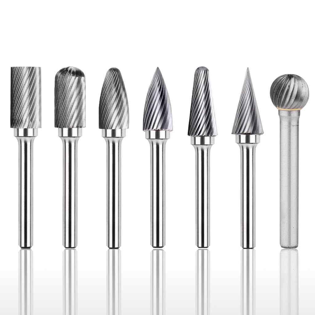 7-Piece Set of Hard Alloy Deburring, Cutting Burrs – 1/4 Inch Handle Diameter Aluminum Rotary Files, Suitable for Pattern Grinding Machine Drill Bits, Metal Engraving, and Carving