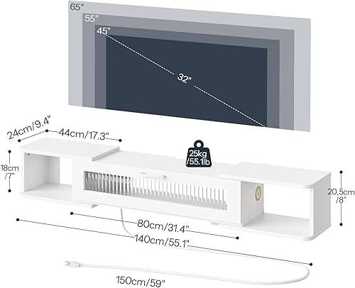 Miniatura 2 de HOOBRO Soporte de TV flotante con toma de corriente de luz LED para hasta 65 pulgadas, estante de TV montado en la pared, centro de entretenimiento