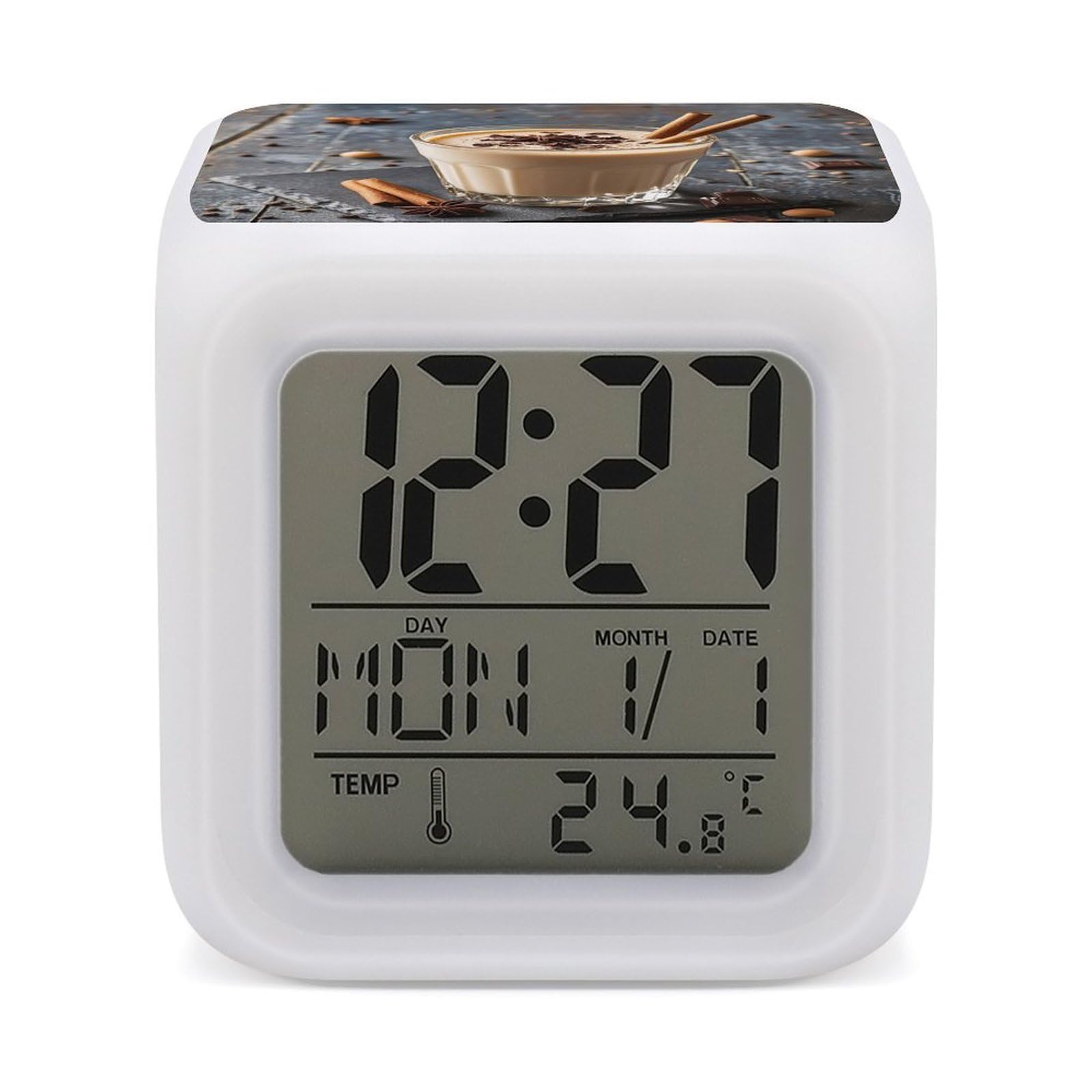 FekiLoot Eggnog Alarm Clock for Heavy Sleepers Wake Up Digital Clock with 7 Color Changing Night Light Super Loud Digital Alarm Clocks Small Machine Alarm Clocks