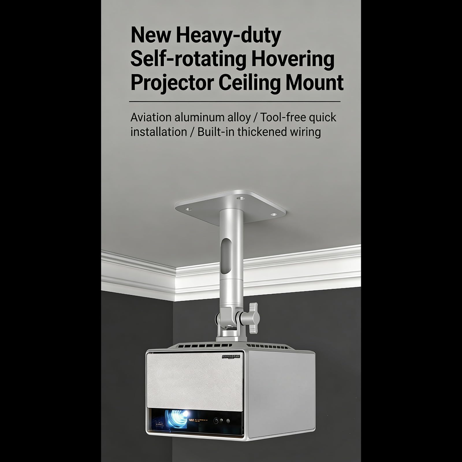 Soporte de Techo para proyector de Metal Profesional con, 10CM | Construcción de metal duradera que soporta hasta 10 kg de peso para uso doméstico con mecanismo de liberación