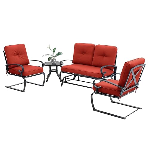 4 Pieces Metal Outdoor Furniture Patio Conversation Set, Glider Chairs