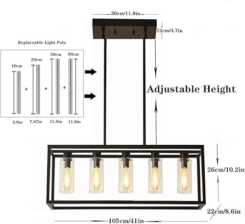 Miniatura 5 de OLMCWOOL - Lámpara de comedor estilo granja para isla de cocina, lámpara colgante rectangular negra, lámpara moderna de comedor, lámparas colgantes