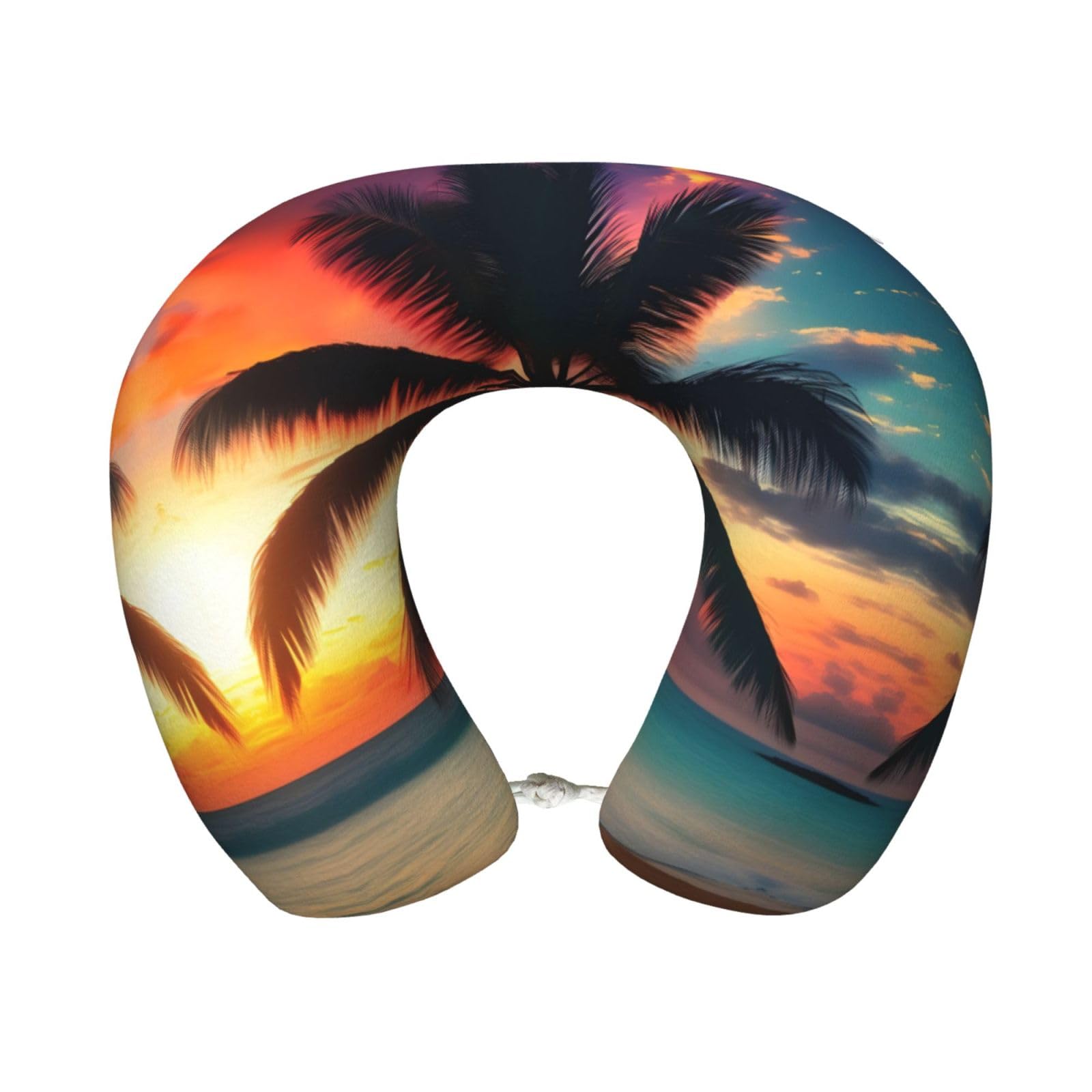 peiyeety Tropical Beach Palm Tree Sunset Print Custom U-Shaped Pillow,Memory Foam Cervical Neck Travel Pillow,for Home,Camping,Travelling