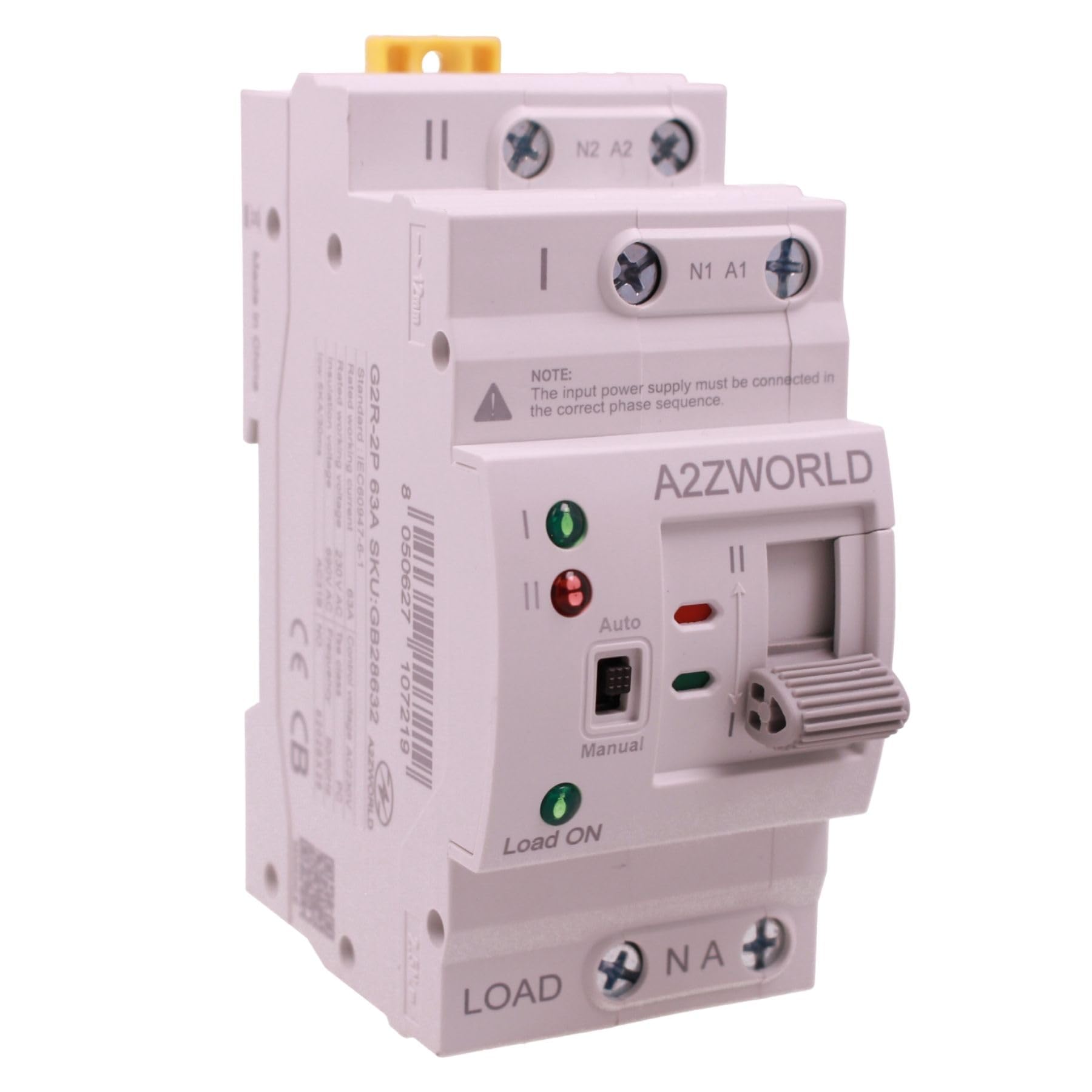 ATS Commutatore Automatico di Rete 63A, Interruttore di Trasferimento Automatico 2P 220V, Guida DIN, Manuale/Automatico, Doppia Alimentazione per Impianti Fotovoltaico Domestici e Industriali
