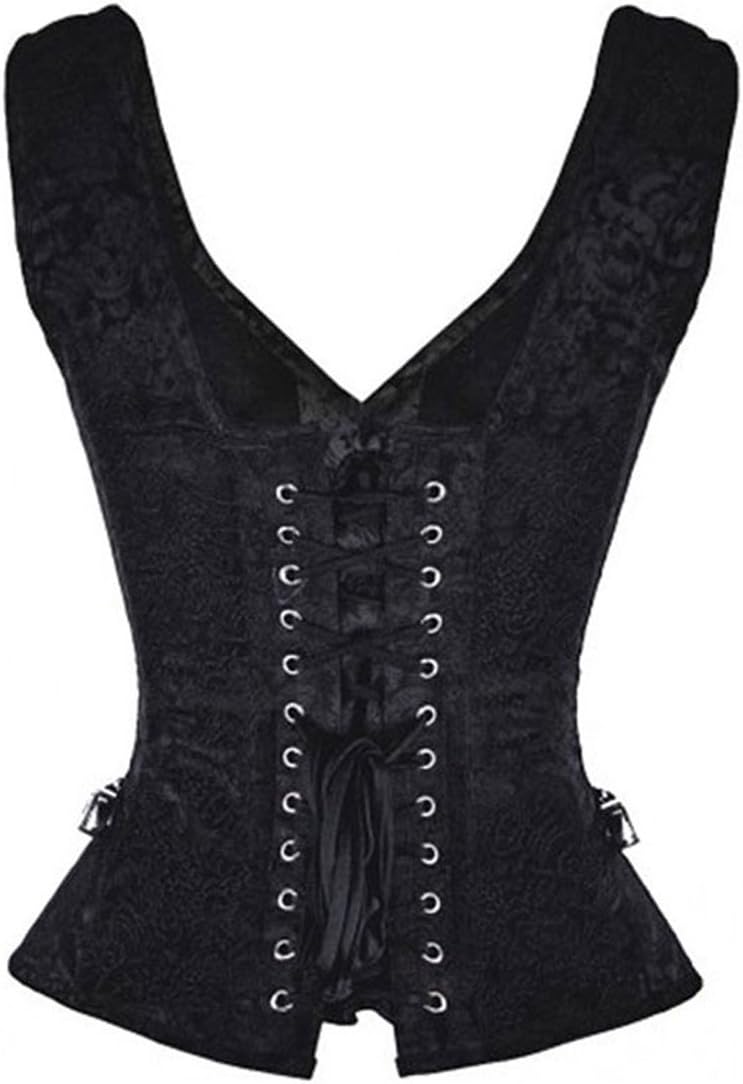 Women's Gothic Jacquard Steampunk Halter Steel Boned Overbust Corset Tops