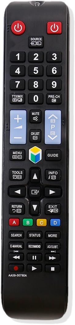 Back view of the econtrolly AA59-00790A remote control with the battery cover removed, showing the battery compartment.