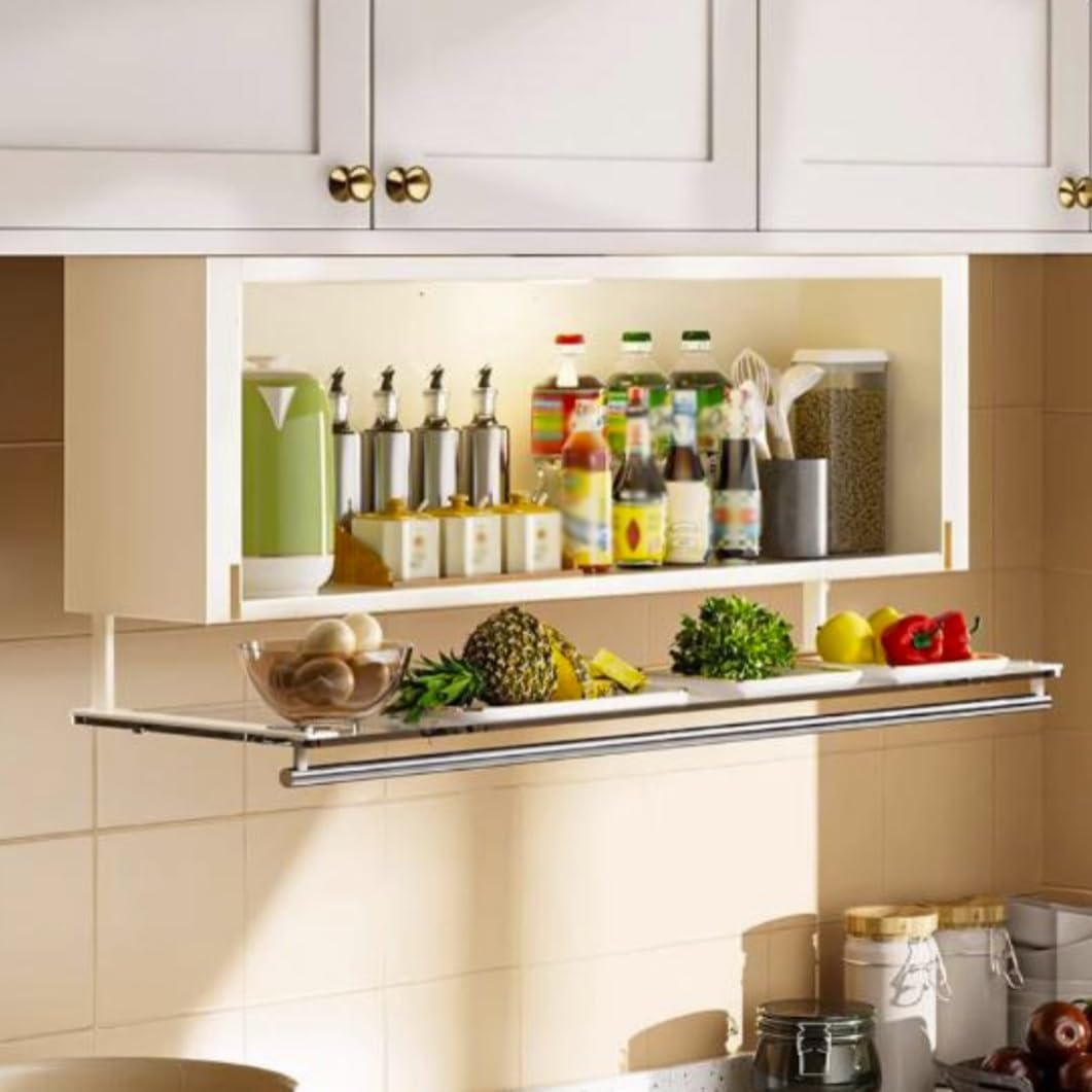 YVYKFZD Kitchen Drop Down Spice Rack, 2 Tier Pull-Out Cabinet Organizer, Wall Cabinet Storage Organizers, Multifunction Hanging Seasoning Spice Organizer Shelf(White,19.6"x7.2"x9.2")